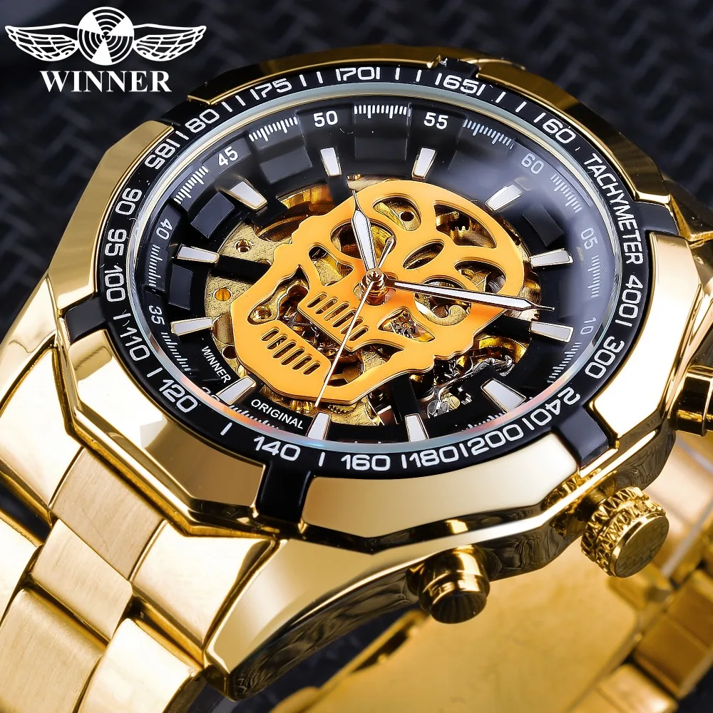
Winner Watch Mechanical Watches Men Wrist Digital Luxury Gold Stainless Steel Watch Automatic Skeleton Mechanical Wristwatch 