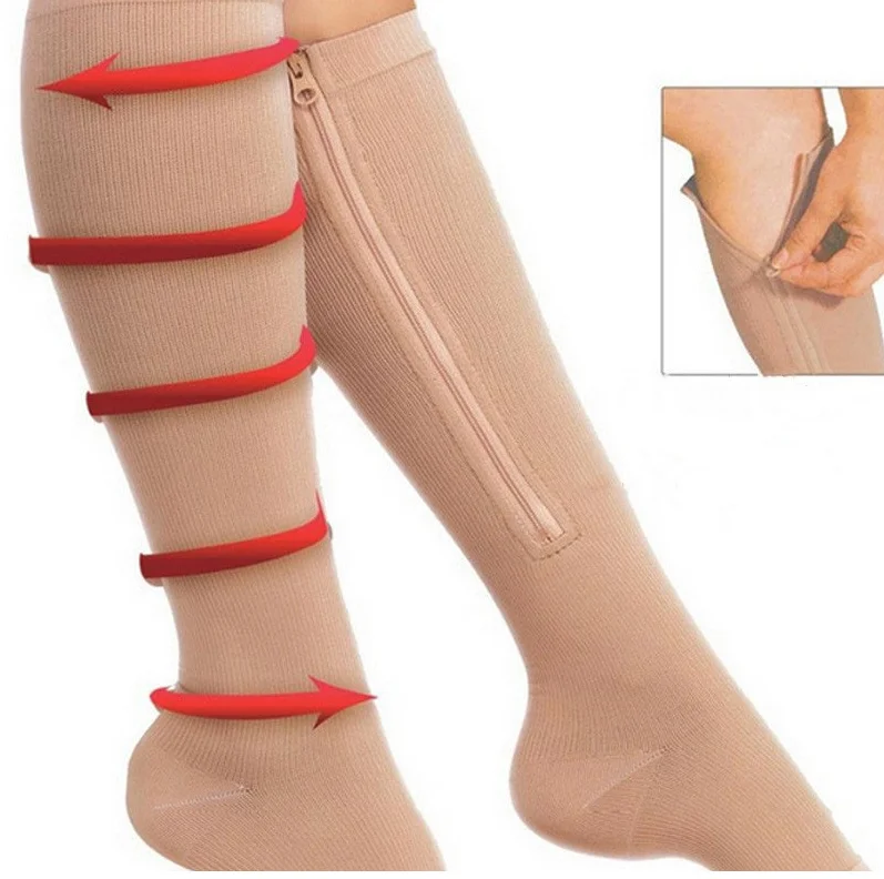 15-30Mmhg Custom Varicose Veins Knee High Stockings Zippered Medical Compression Socks