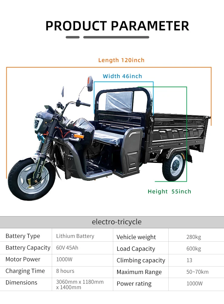 US warehouse stock 1000W 60V Electric Tricycles Three Wheel Adult 3 Wheel Tricycle with battery