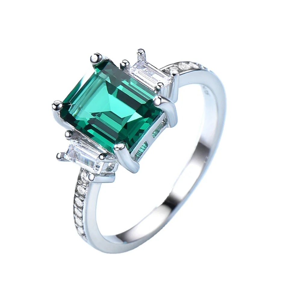 UMCHO 925 Sterling Silver Engagement Ring Green Emerald CZ Gemstone Rings for Women Wedding Party