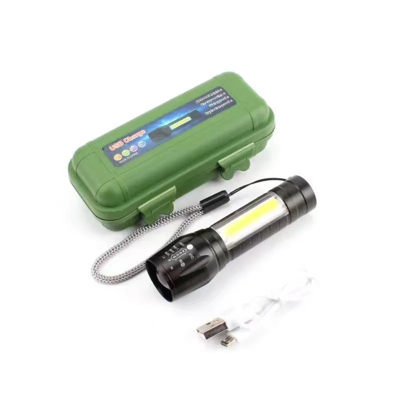 Outdoor mini LED aluminum alloy USB rechargeable retractable high-power flashlight
