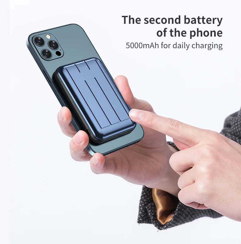 
2021 Universal 5000Mah One Step Charging-Mini Wireless Powerbank Magnetic Thin Portable 3In1 Magsafing Power Bank 
