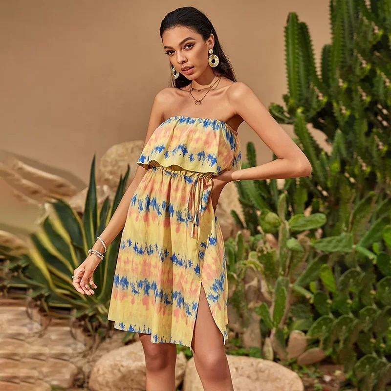 Hot Selling Manufacturer Womens Clothing Ruffle Off The Shoulder Dress Strapless Dress