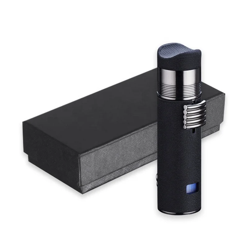 Cigar holder Windproof Refillable Butane Triple Jet Flame Torch Fire OEM Cigar Lighter and Punch