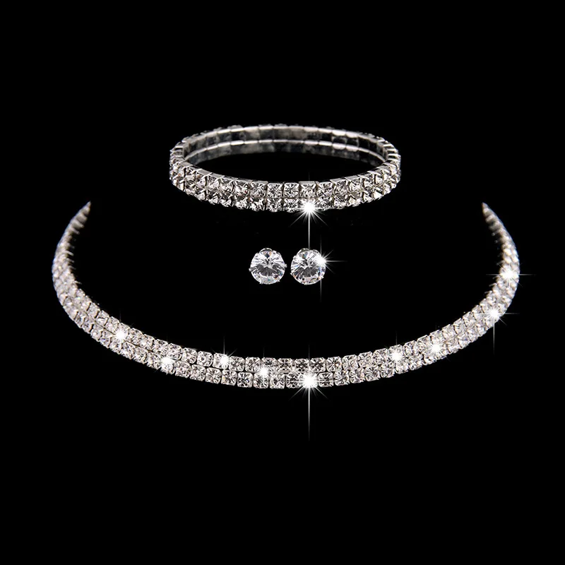
2020 New Designs Wedding jewelry sets copper material Crystal zircon stone jewelry sets for bride 