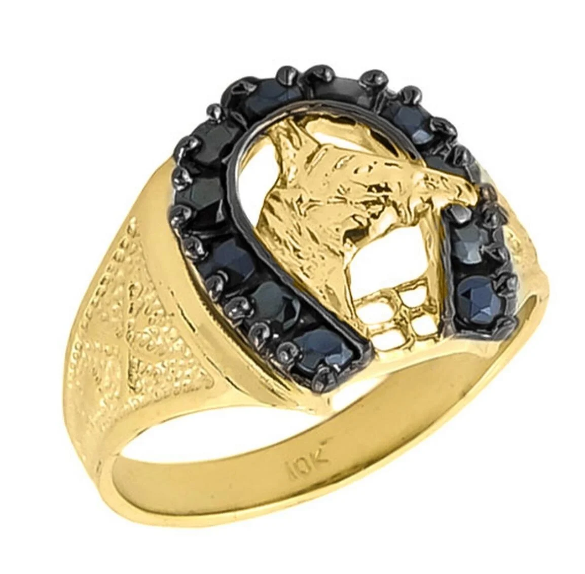 customized 925 sterling silver gold plated men cz horseshoe ring