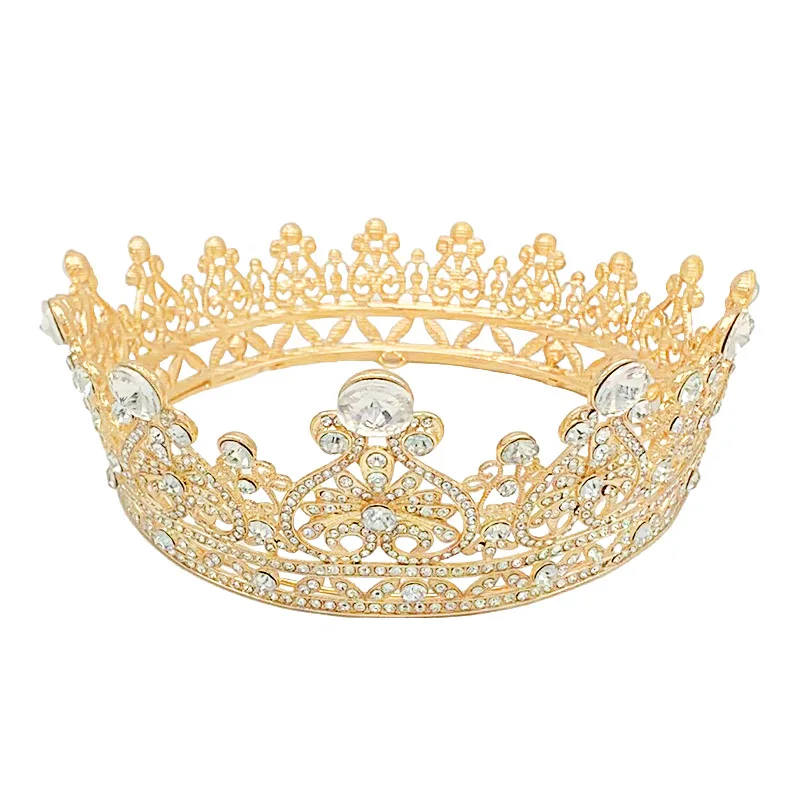 Wholesale Bridal Jewelry Crown Birthday Cake Decoration Alloy Rhinestone Wedding Tiara Baroque Hair Accessories Round Crown
