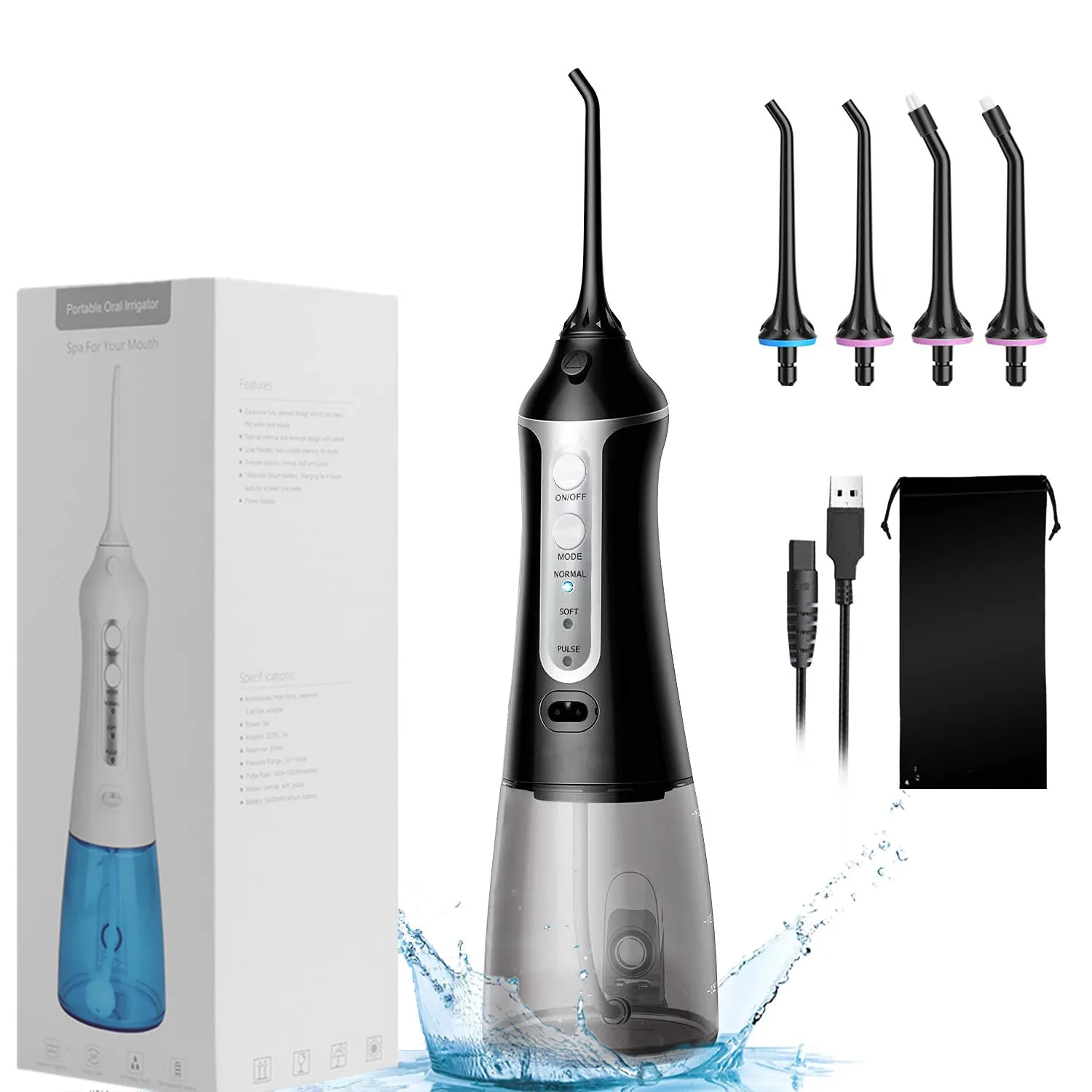 Family Travel Dental Irrigator Tooth Clean Electric Toothbrush Water Flosser with 3 Modes 4 Jet Tip