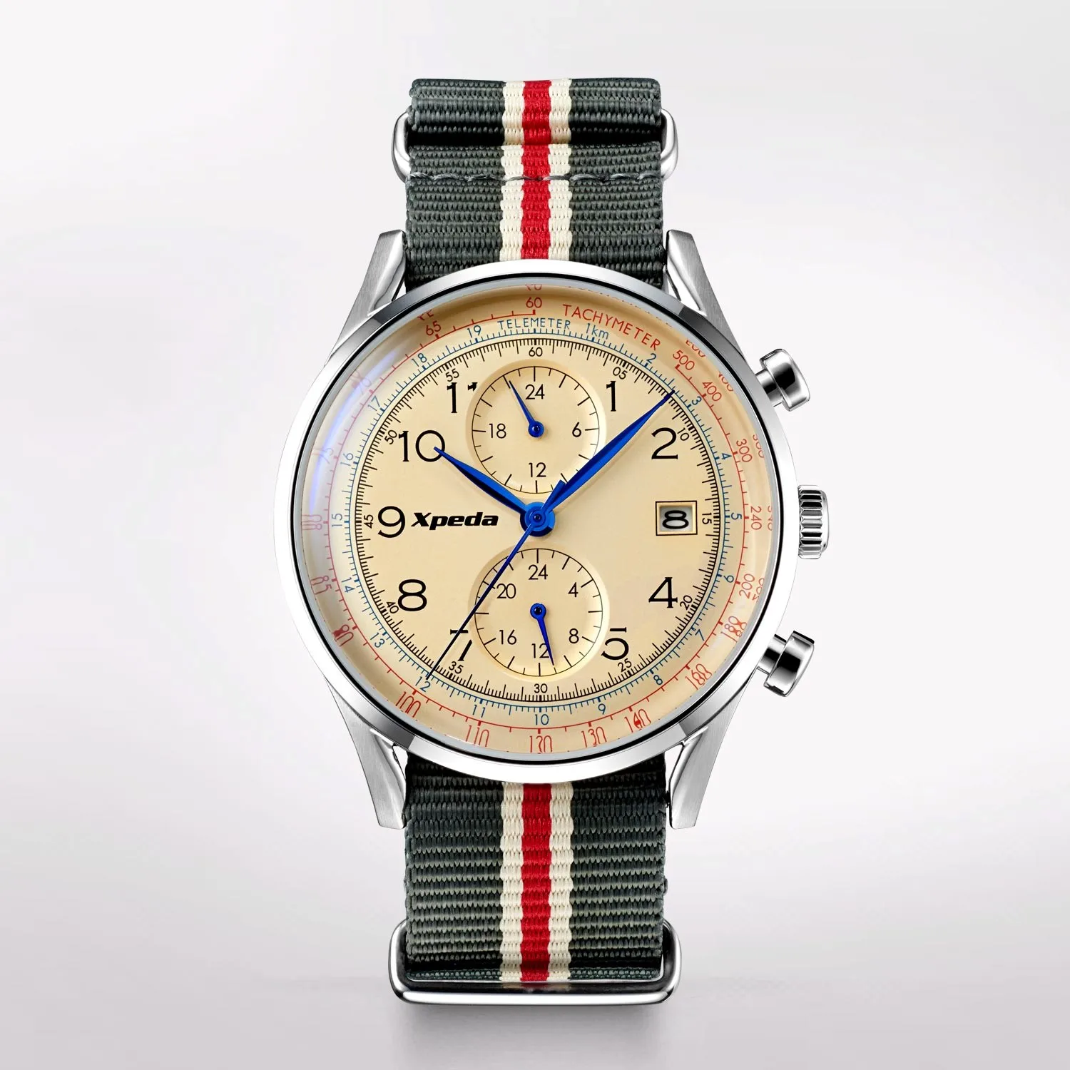 Timebox TC799B1 stainless steel quartz analog nylon strap multi-function date display K1 mineral high dome glass watch unisex