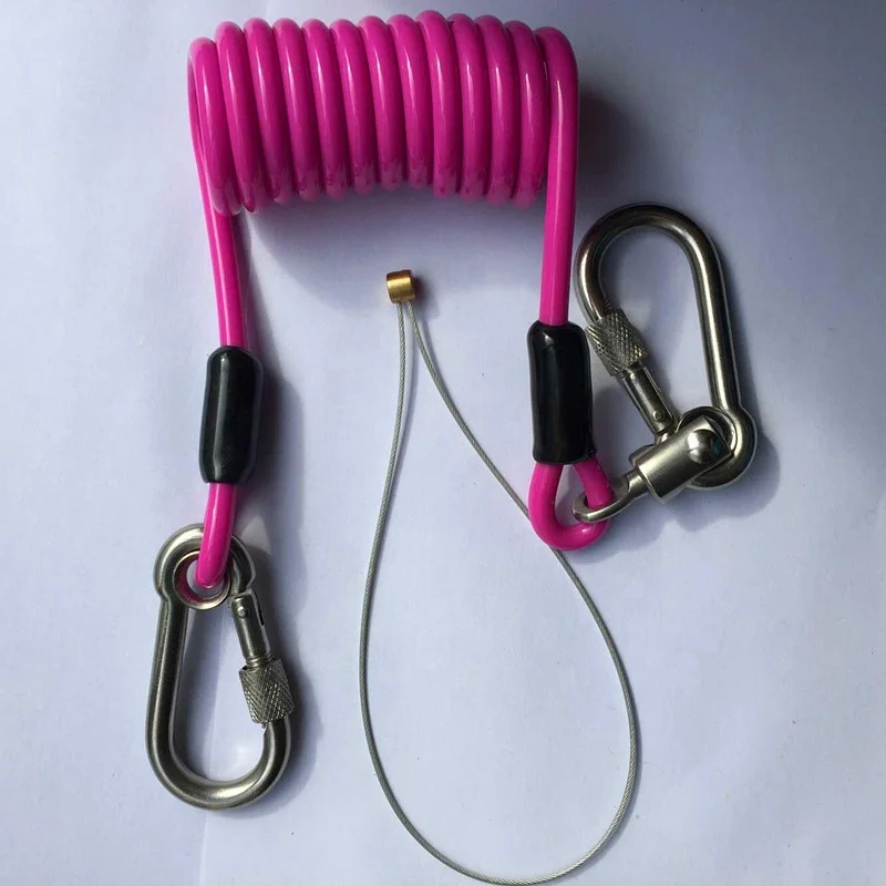 Retractable Safety Steel Wire Coiled Lanyard with Lock Carabiners
