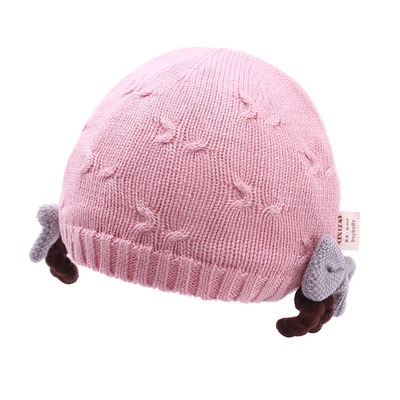 New products in stock autumn and winter baby bow double ponytail wig knitted Keep baby warm hat