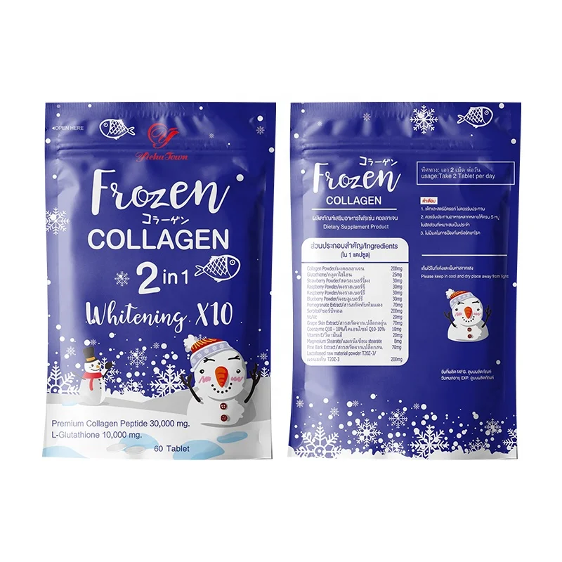 Frozen collagen 2 in 1 skin whitening tablet not capsule Marine collagen peptide powder L-glutathione pill skin brightening tea