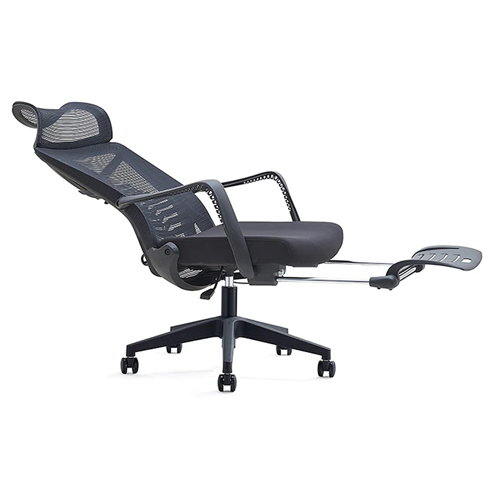 Elegant Breathable Black Mesh Ergonomic Adjustable Height Computer Executive Office Boss Chair with Footrest