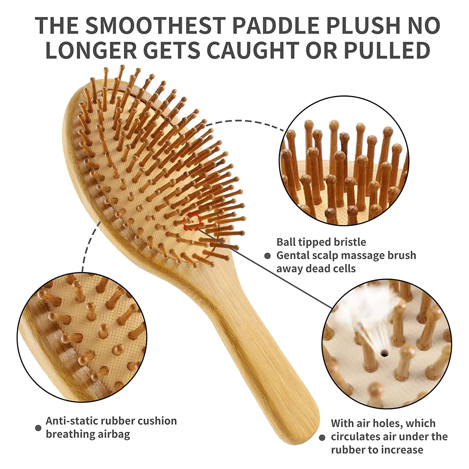 Wholesale Hair Brush with Comb Set Custom Logo Eco-friendly Biodegradable Massage Bamboo Hair Brush