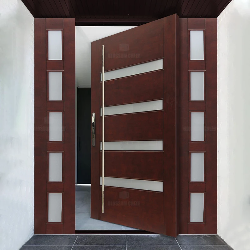 Hot Selling Exterior Security Front Entry Security Pivot Modern Huge Wooden Glass Entrance Pivot Door For Houses Villa Home Door