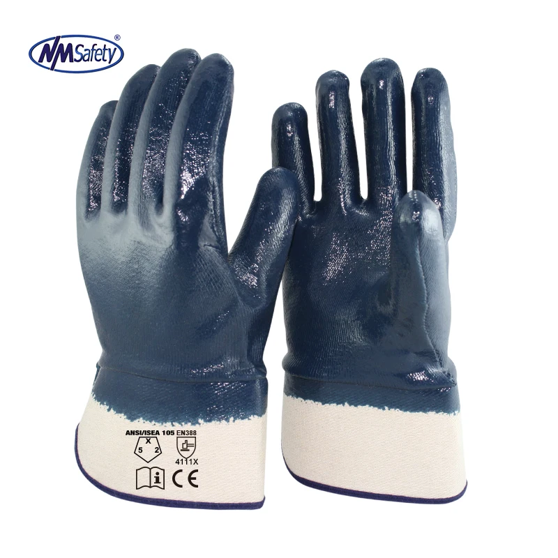 NMSAFETY ANSI Nitrile Coated Gloves Oil Gas Blue PPE Mining Glove Protection Safety Gloves Rubber Heavy Duty