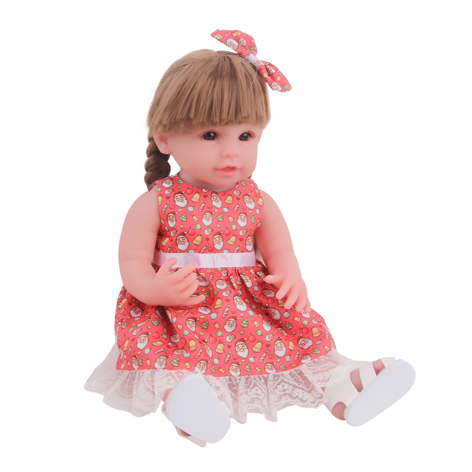 NPK Reborn Doll 55cm Cute Reborn Baby Doll clothes Sleeveless Christmas dress with hair clip for girls