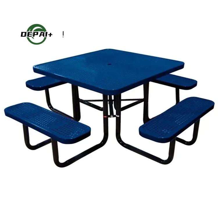 Outdoor Furniture Courtyard Perforated Steel Square Steel Picnic Tables for American Streets