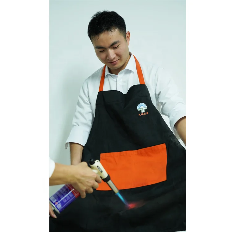 Fire retardant fire extinguishing long black apron for kitchen safety