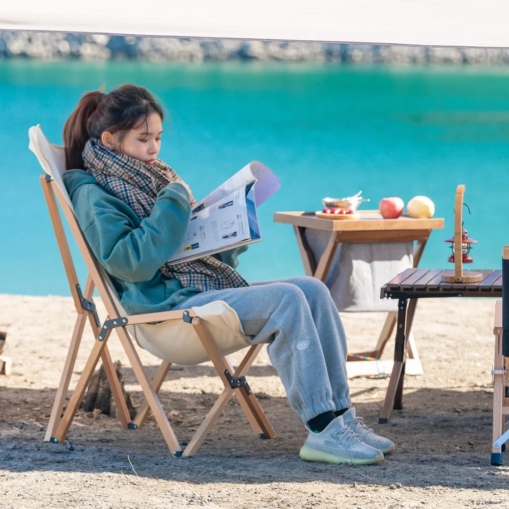 Changzu Outdoor Camping Wooden Chair Wooden Folding Relax Fishing Folding Beach Chair