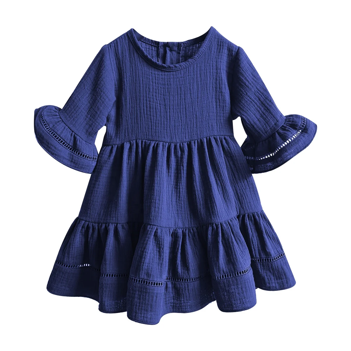 Custom summer baby girl Big cuff cute ruffle dresses match color lace block dress