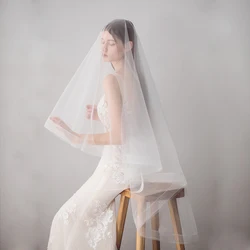 Ameliebridal Ins Hot Handmade Soft Tulle Pearl Beaded Wedding Party Bride To Be Veil Applique Embroidered Veil Cathedral