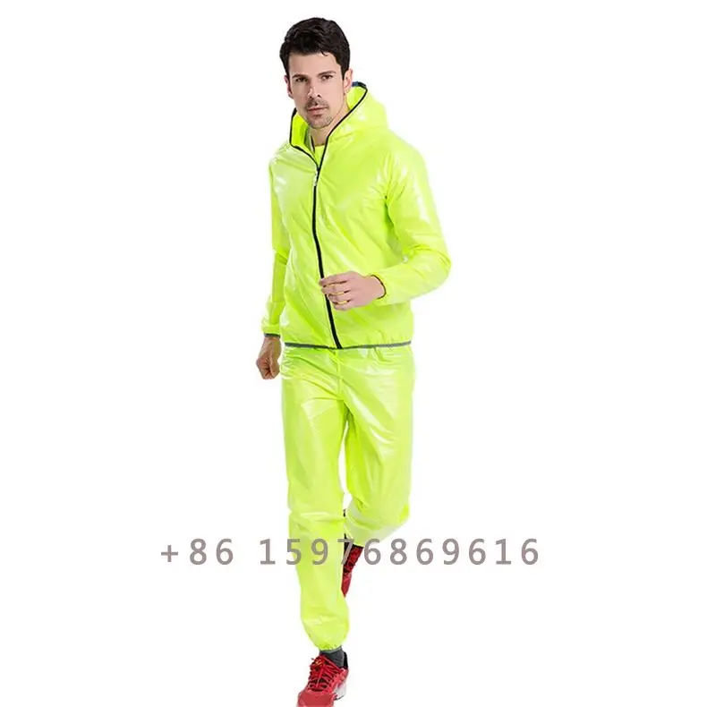men waterproof bike fluorescent green sport eco friendly tpu fabric rain coats sets raincoat with pant