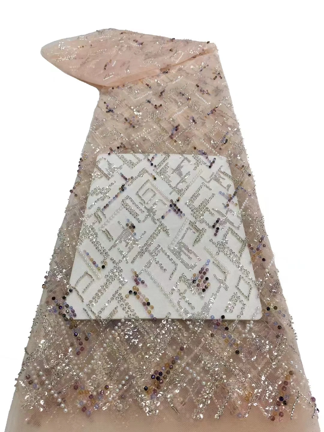 High Quality Cheap Price Rectangular Grid Shape Premium Glitter Bead Embroidery With Rectangular Lines