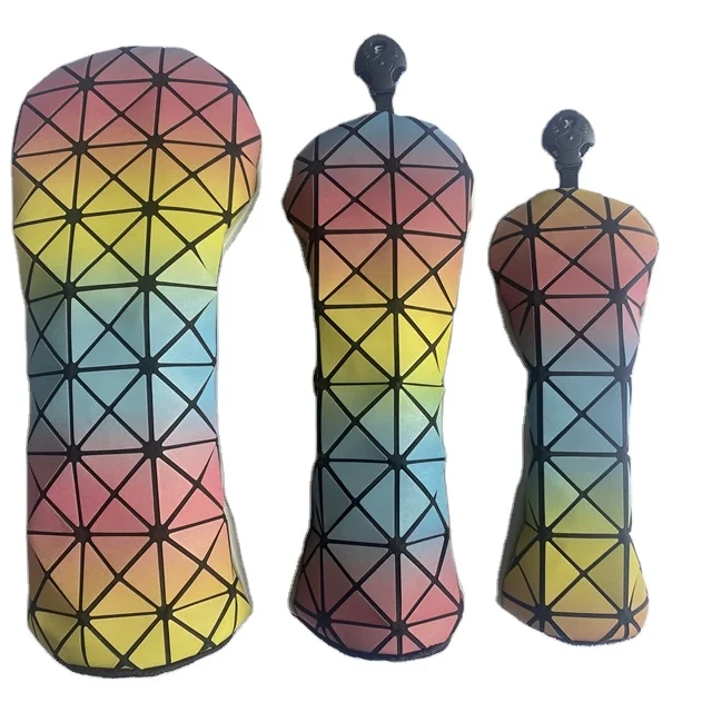 Korea Popular diamond patch golf driver wood hybrid headcover club covers with rotary tag