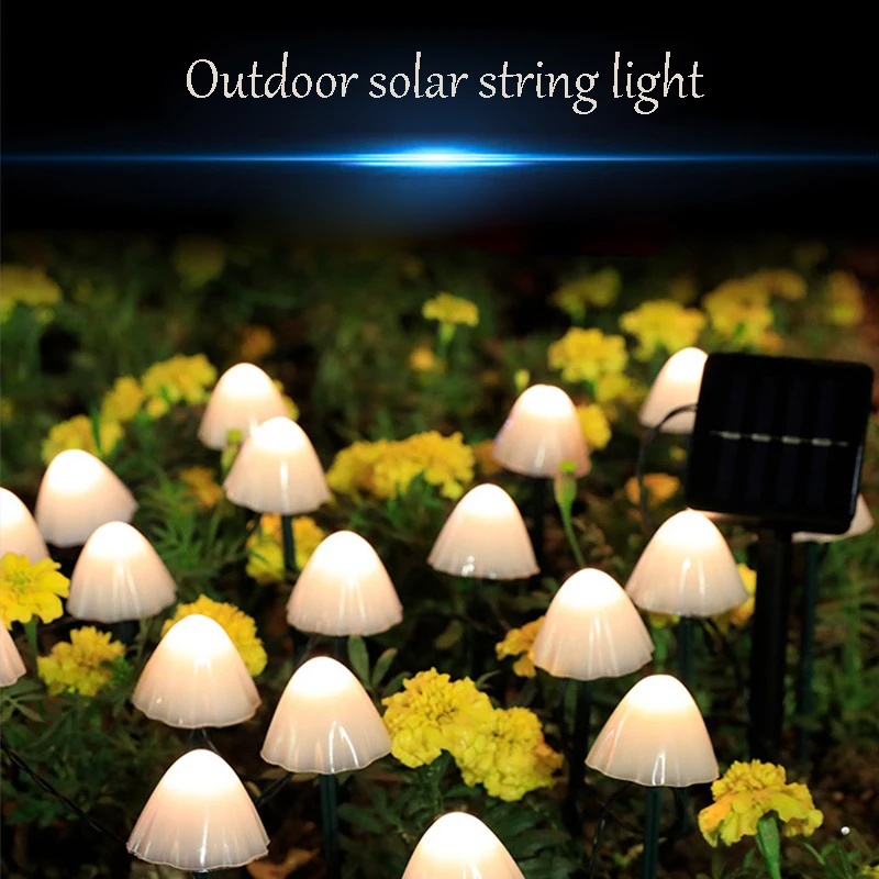  Outdoor LED Solar String Light Garden Mushroom Lamp IP65 Waterproof Fairy