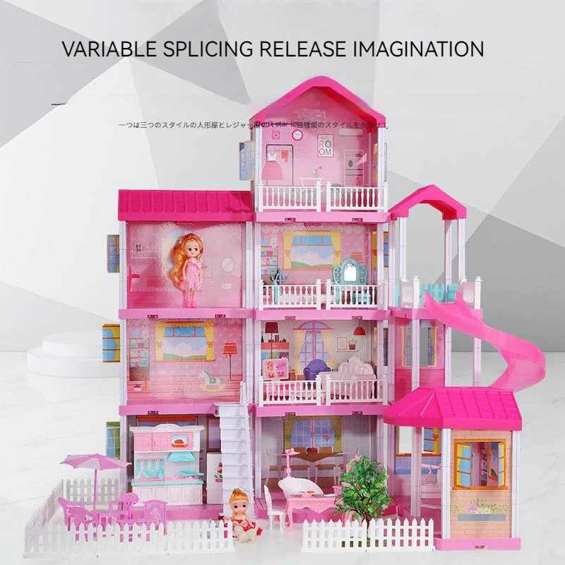 Children Fun Pretend Play House Rooms Princess Villa Accessories Furniture Toy DIY Assembly Gabby Doll House For Girls
