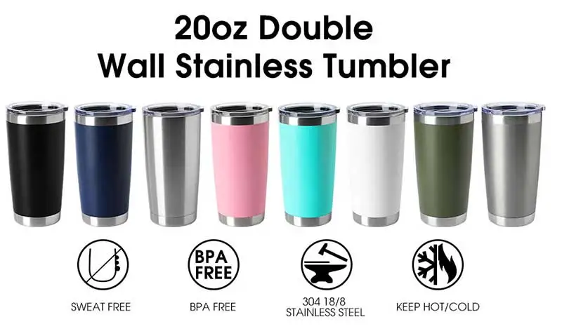 Factory direct wholesale Insulated Stainless Steel 20 Oz Travel Beverage Tumbler Coffee Wine Cup Mug