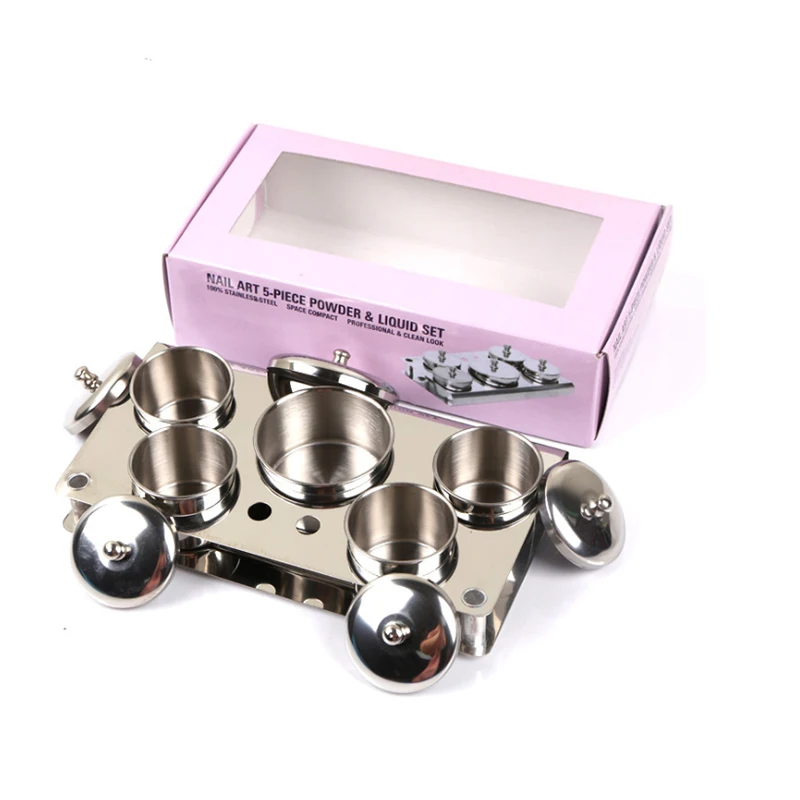 5PCS A Set Mini Stainless Steel Acrylic Nail Cups Crystal Metal Dappen Dish Liquid Powder Holder Container sterilizer tray