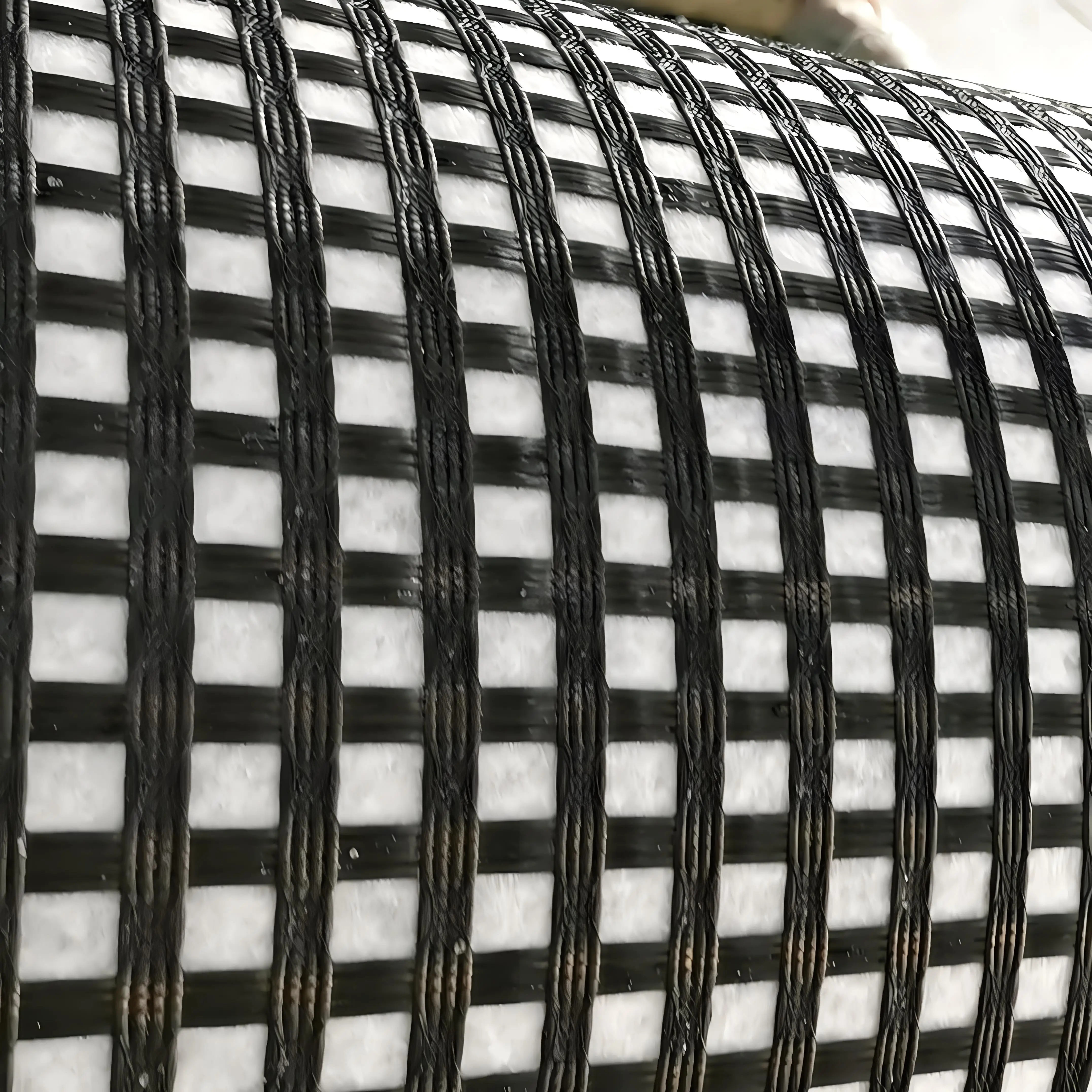 factory High quality self adhesive bitumen coating basalt polyester fiberglass geogrid 120kn for  asphalt pavement reinforcement
