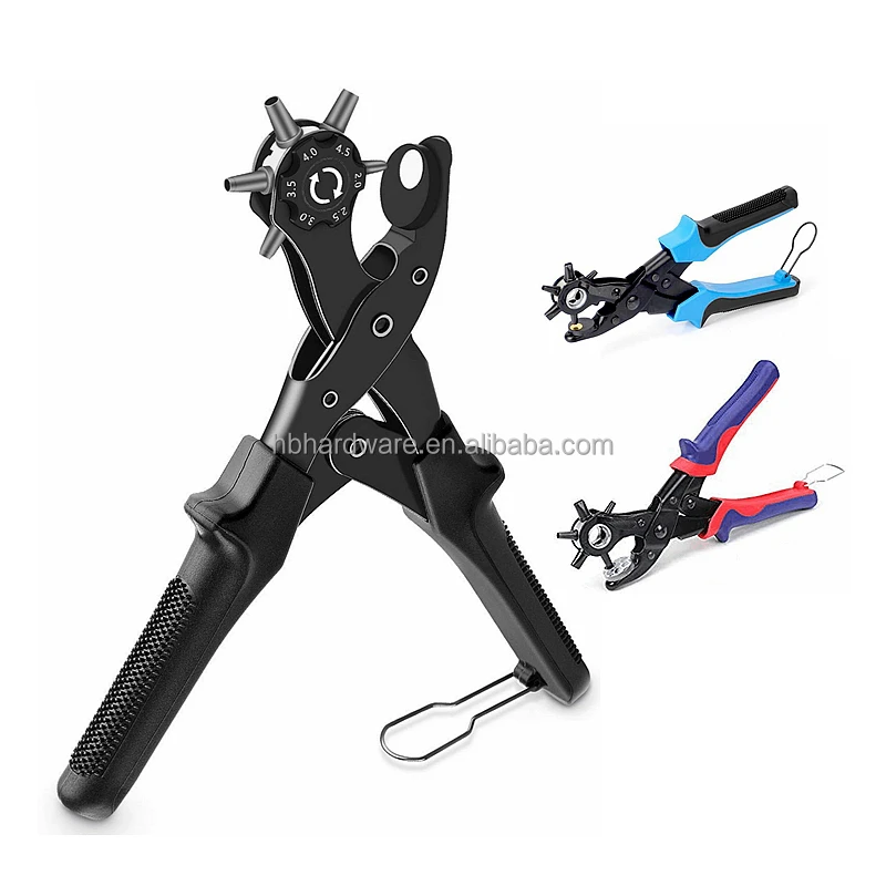 Revolve Leather Punch Toggle Joint Revolver Hole Punch Pliers with Lever Support Leather Punching Pliers with 6 Round Hole Pipe