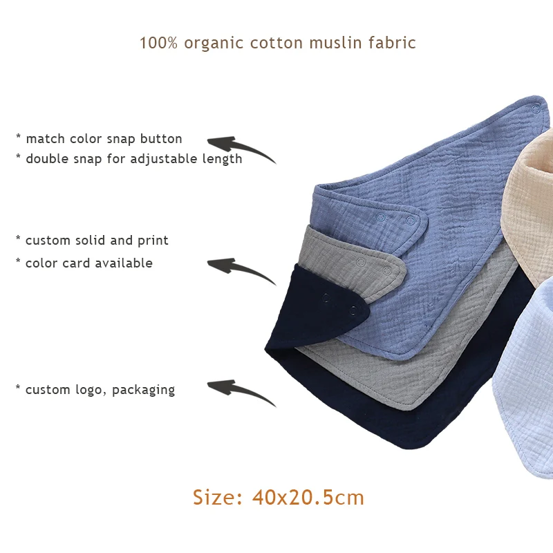 Wholesale Organic Cotton Super Soft High Absorption Baby Bibs Bandana