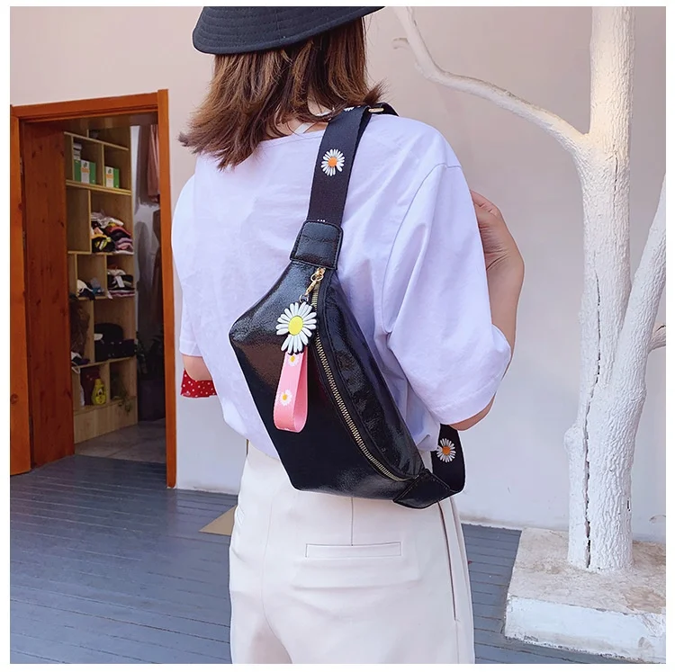 Gradient glitter PU fanny pack hologram wallet bum bag color weaving wide shoulder strap chest bags