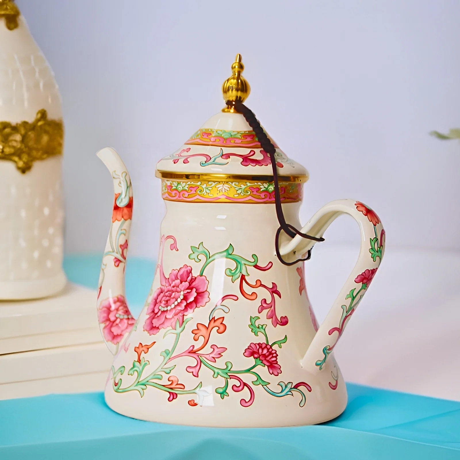 1.2L Enamel Coated Camping Coffee Tea Enamel Kettle High Quality Gooseneck Kettle Coffee