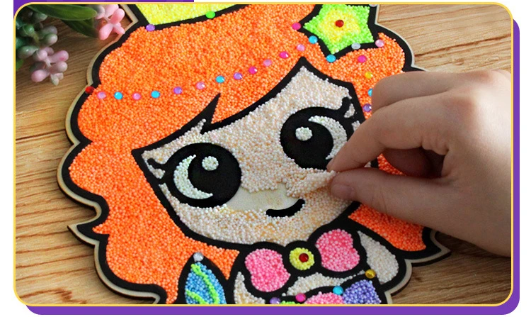 3D Wooden Board Snowflake Mud Painting Children DIY Pearl Mud Kindergarten Handmade Pearl Coloring Painting Toy