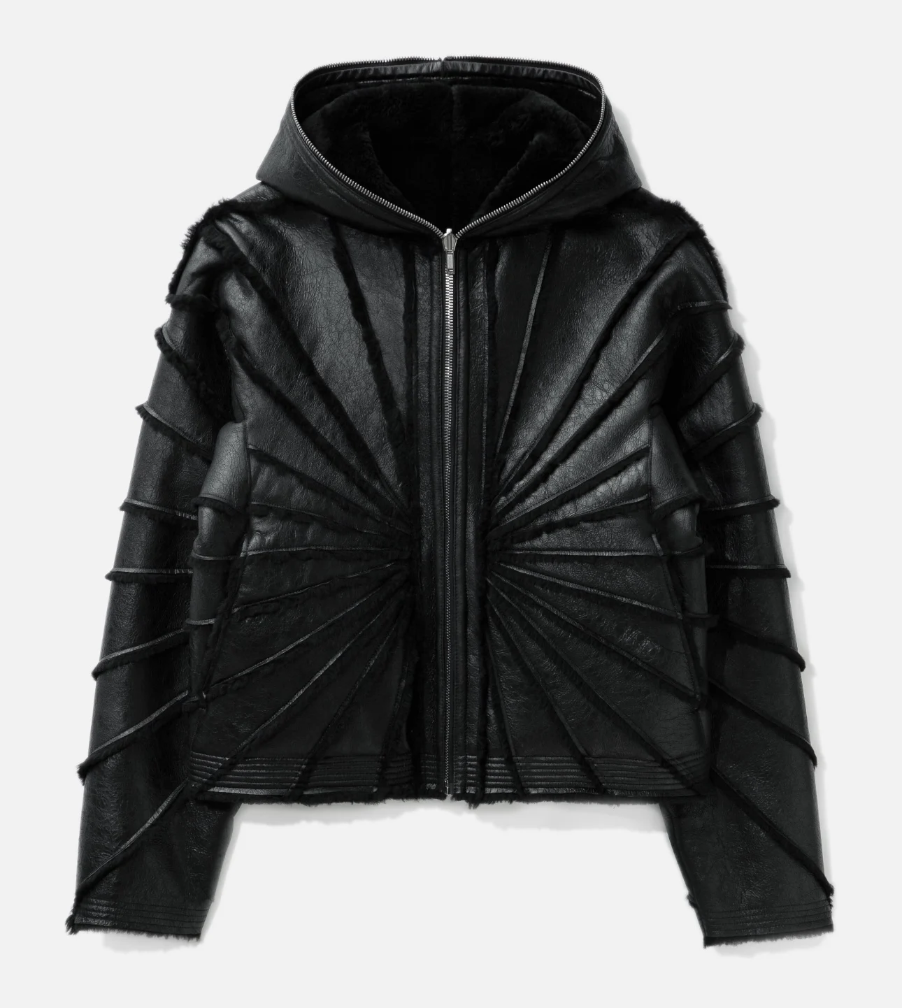 Custom design fur leather hooded slim leather jacket manufacturers luxury reflective full zip winter leather jacket men