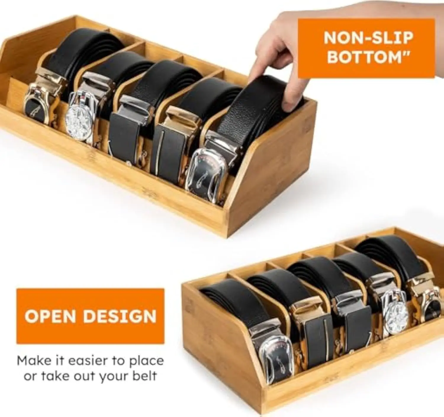 Bamboo Belt Organizer For Drawer Belt Buckle Display Case Belt Holder For Closet