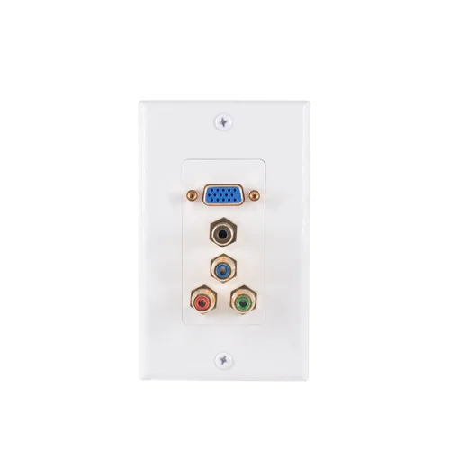 New design TRRS 3.5mm VGA 3RCA Composite Audio Video Wall Face Plate Panel(3,5mm+ 3 RCA + 1 VGA)-White