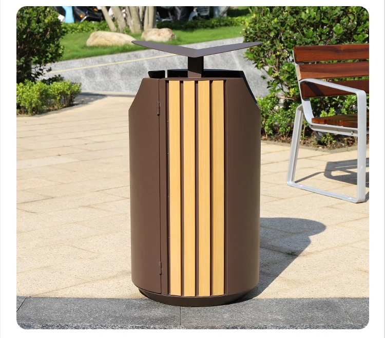 Modern Special Design Round Park Garbage Can Outdoor Metal Dustbin with Big 60L Capacity