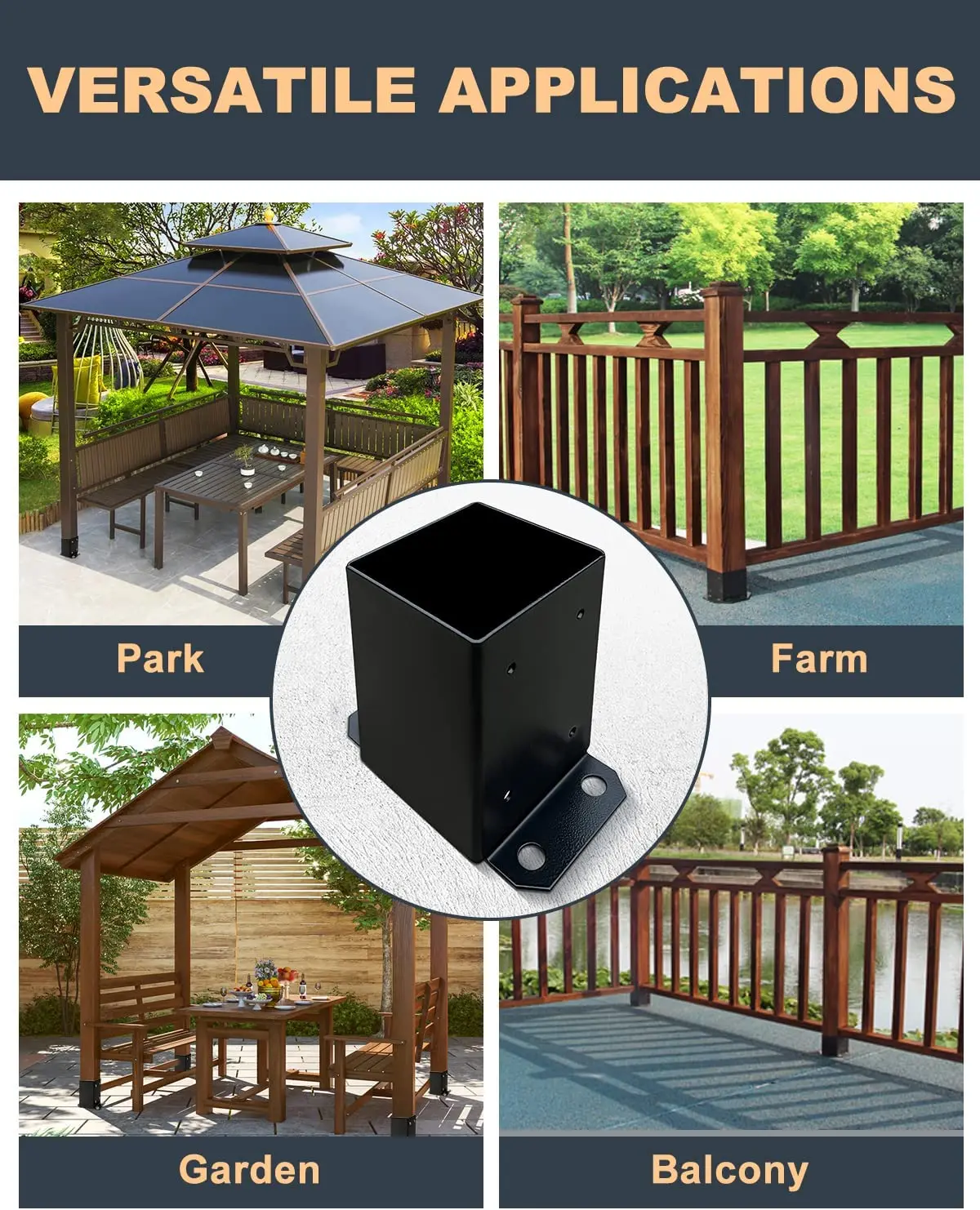 Post Bracket Heavy Duty Metal Post Anchor Powder Coated Wood Fence Post Anchor Base for Support Deck Base Plate