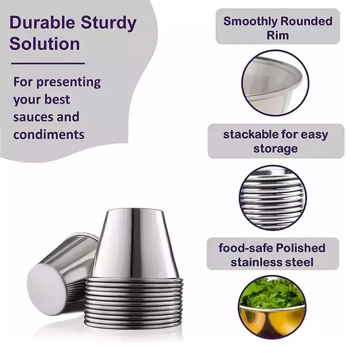 Food Grade 18/8 Stainless Steel Round Ramekin Condiment Sauce Cups