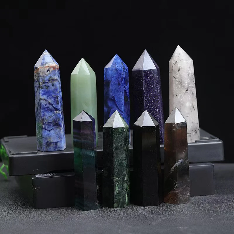 Natural Crystal Wand Crafts Polished Healing Rose Quartz Amethyst Tower Tiger Eye Stone Crystal Point Wand