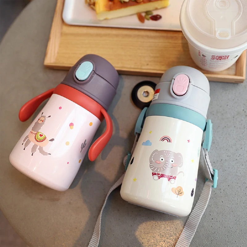 Cheap Cute 360ml Children Double Wall Vacuum Thermos Cup 316 Stainless Steel Insulated Travel Kids Water Bottle With Straw