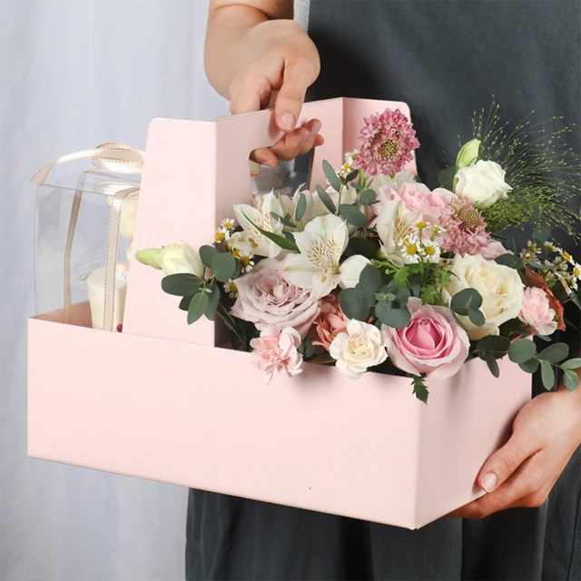 flower carry bag small cake boxes wholesale valentines gift paper packaging handle pink flower bag