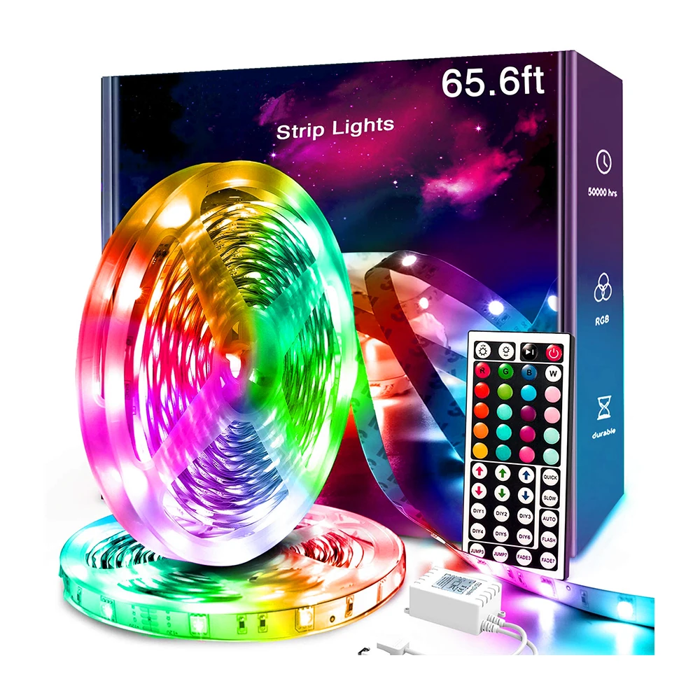 20 M 65 ft 2 Rolls 12V 5050 RGB Manufacturer Custom Color Changing 44 Keys IR LED Strips Lights