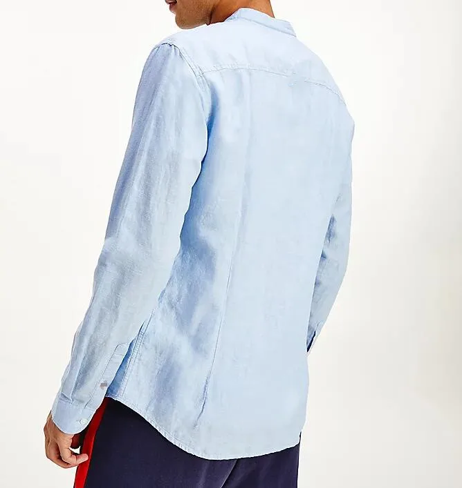 MANDARIN COLLAR COTTON LINEN SHIRT OEM Light Blue MAN Shirt
